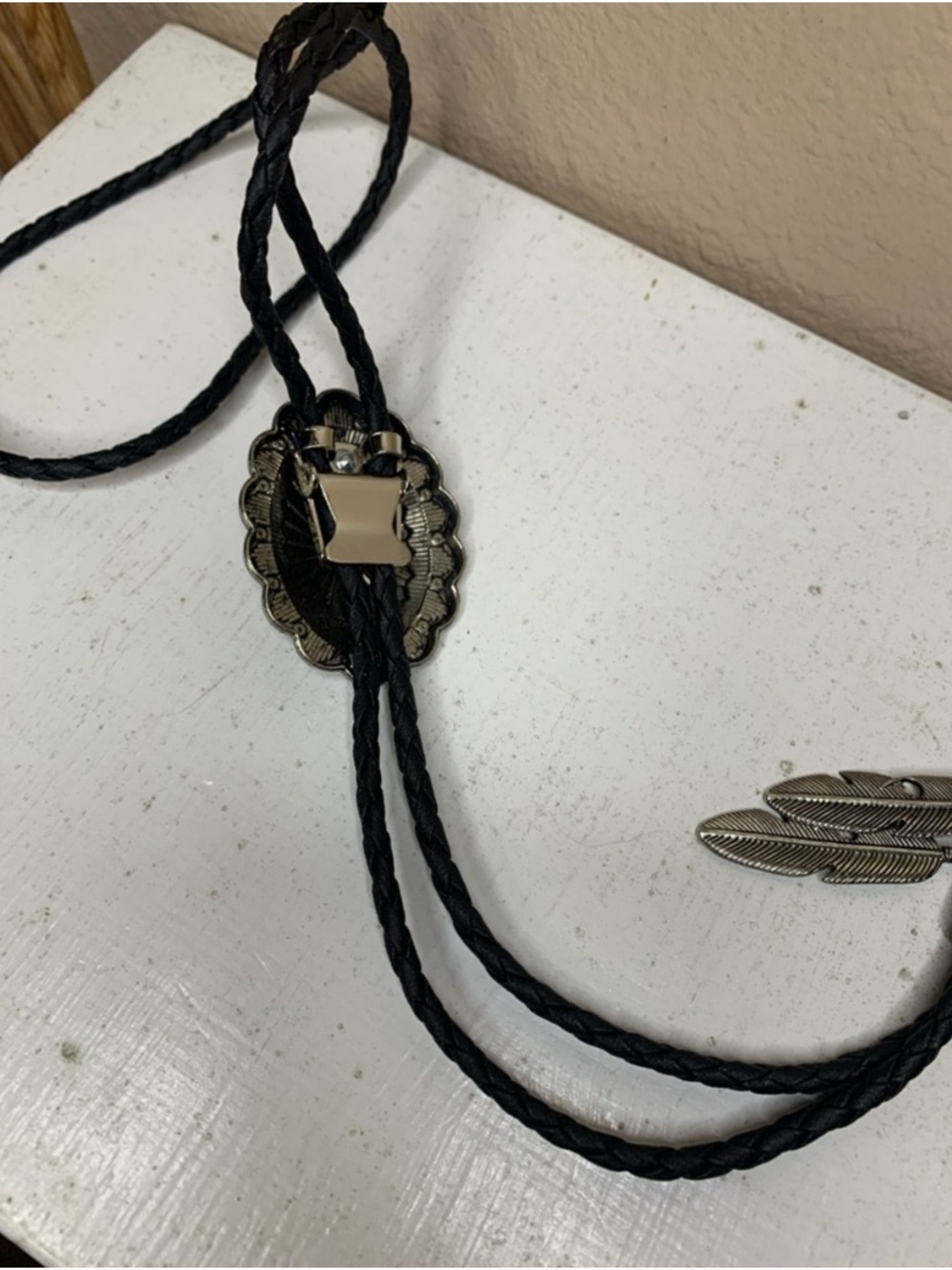 WESTERN Classic Black Bolo Tie with Silver and Turquoise Accents - Picture 4 of 4